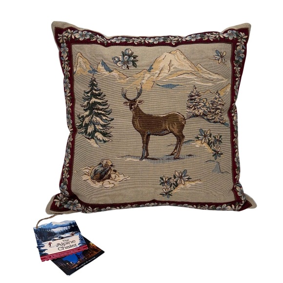 The Alpine Chalet Other - The Alpine Chalet Hines Of Oxford Mountain Deer Square Throw Pillow Nwt
